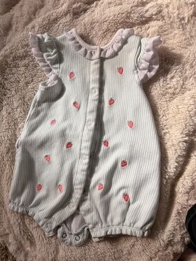 Little Me Pastel Green & Pink Strawberry Romper